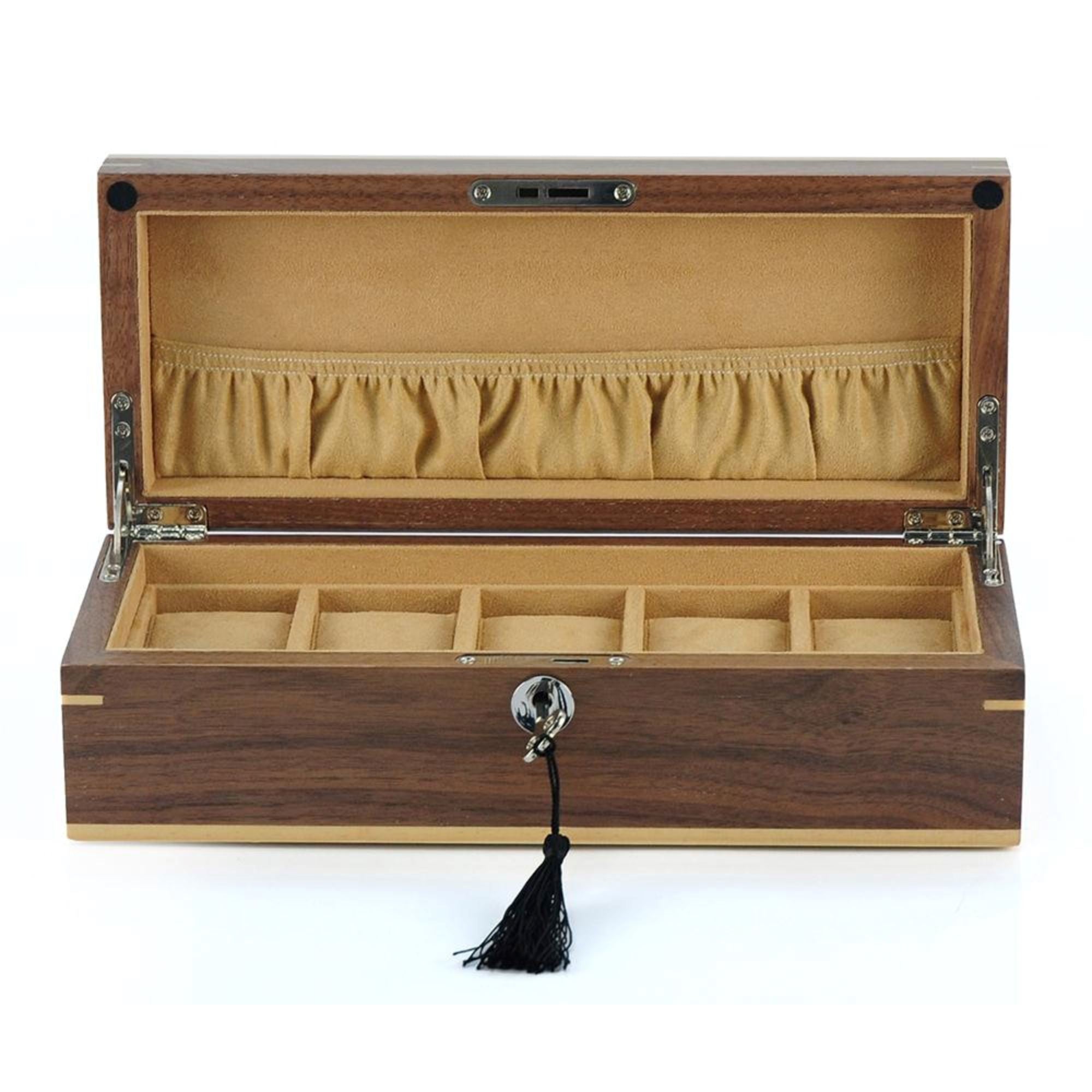 Walnut Wooden Watch Box for 5 Watches Watch Boxes Clinks 