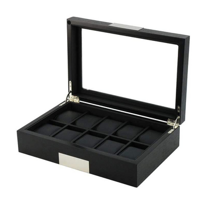 10 Slots Black Wooden Watch Box