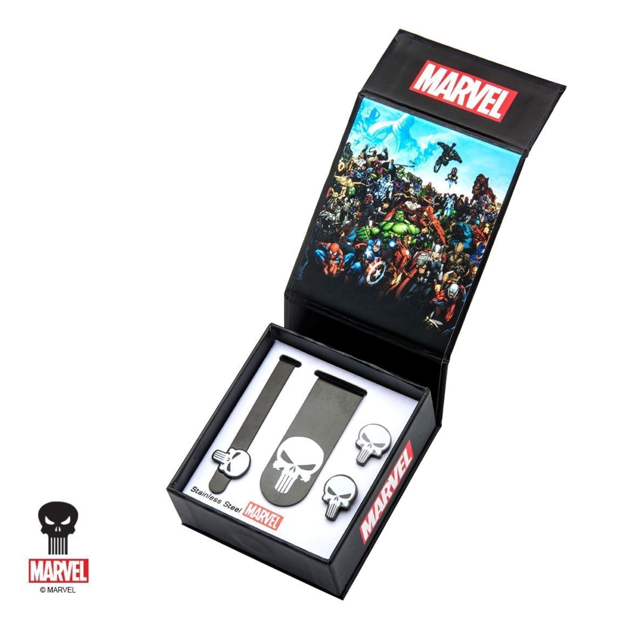Marvel Punisher Gift Set with Cufflinks Tie Bar and Money Clip Novelty Cufflinks Marvel Comics 
