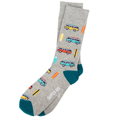 Beach Kombi VW Bamboo Socks by Dapper Roo, Socks, Heather Grey, Teal, Multi, Bamboo, Elastane, Nylon, Elastic, SK2011, Men's Socks, Clinks.com