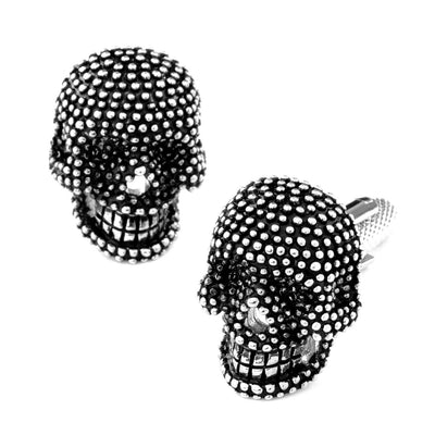 Black Dotted Silver Skull Cufflinks & Stud Set