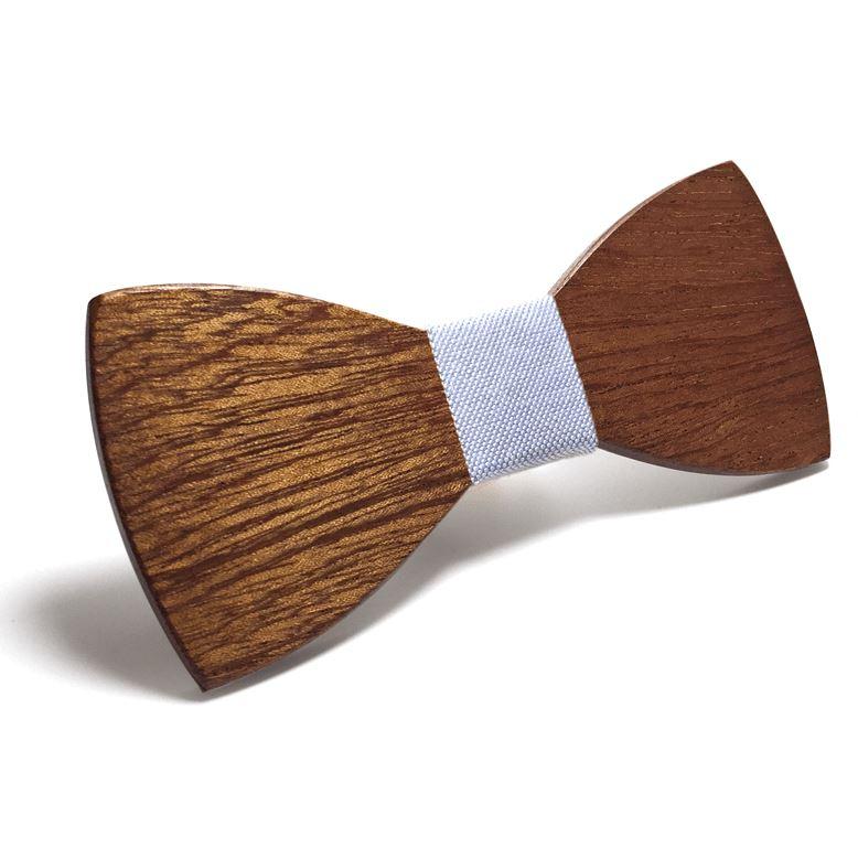 Dark Wood Light Blue Fabric Adult Bow Tie