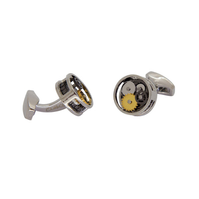 Steampunk Gear Cufflinks in Round Silver