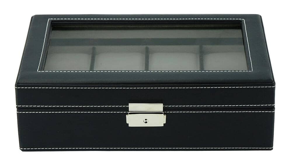 Black Leather Watch Box for 8 Watches Watch Boxes Clinks 