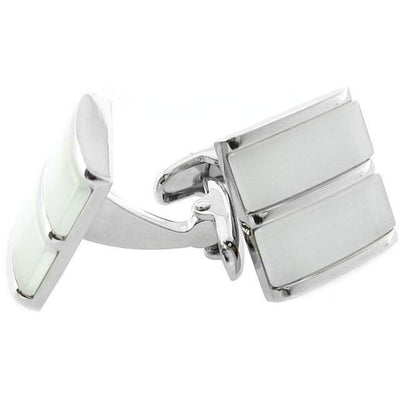 Dual White Ice Cateye Silver Cufflinks