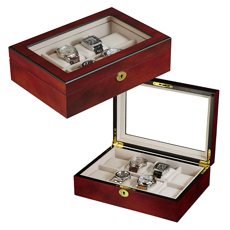 Cherry Wooden Watch Box, 8 Watch Box, Cuffed Watch Box, Clinks Australia Watch Box, Cherry Watch Boxes on Cuffed, Australia Watch Box, Watch Storage Box, Watch Display Box, 8 Slots Watch Box, Watch Boxes for 8, Cherry Watch Box, Wooden Watch Box, Cherry, Watch Boxes, CB5000, Clinks.com