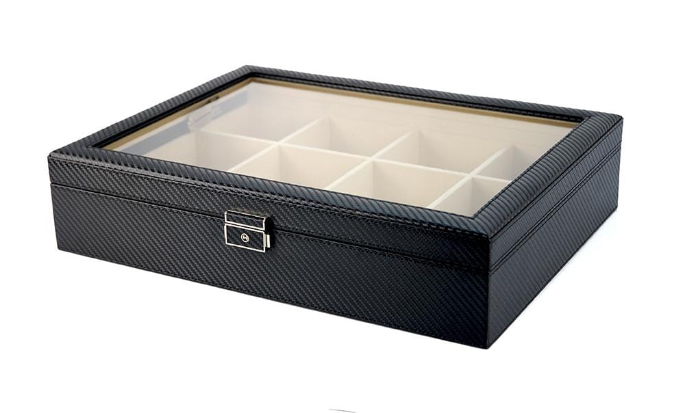 Carbon Fibre Leather Tie Box for 12 Storage Boxes Clinks 