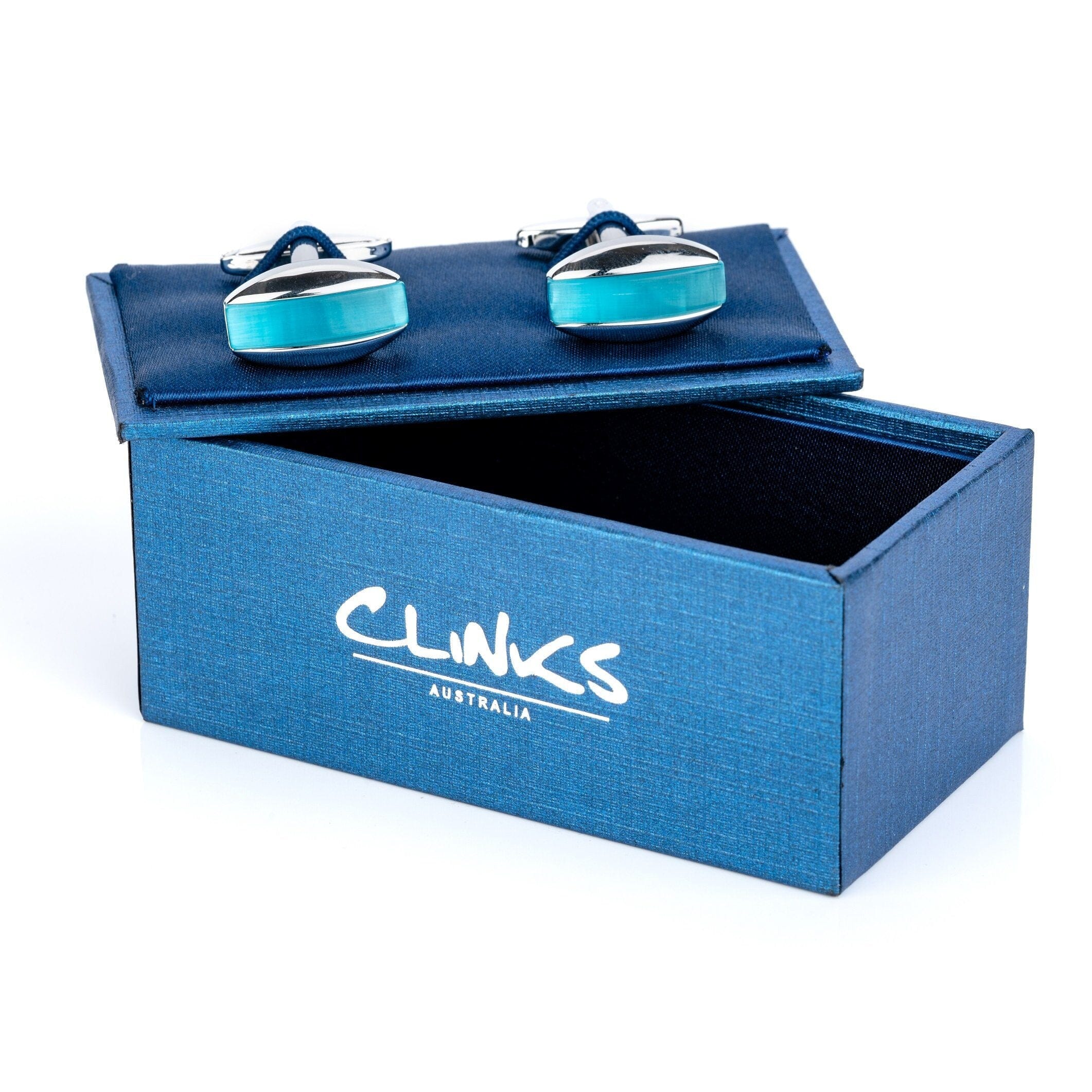 Aqua Blue Cateye Cufflinks Classic & Modern Cufflinks Clinks Australia 
