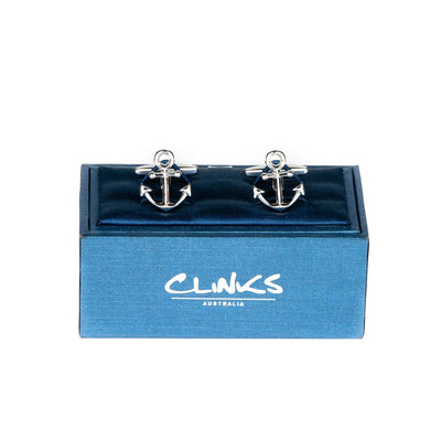 Shiny Silver Ship Anchor Cufflinks