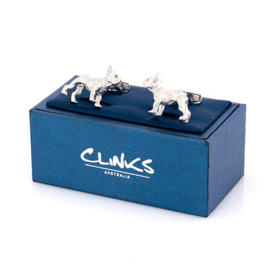 Silver Bulldog Cufflinks with Brown Crystal Eyes