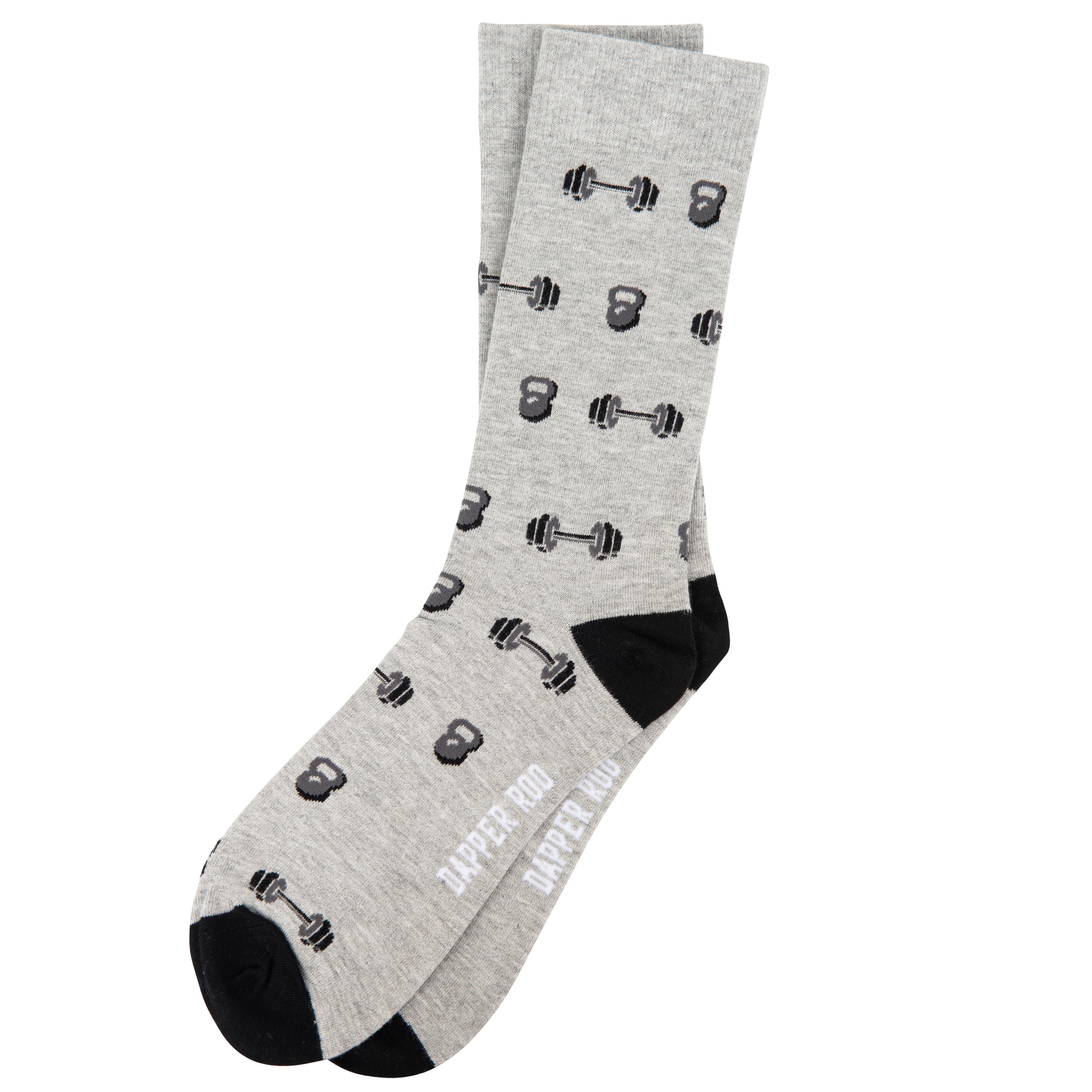 Weighty Dumbbells Bamboo Socks by Dapper Roo, Weighty Dumbbells Socks, Dapper Roo, Socks, Heather Grey, Black, Grey, Bamboo, Elastane, Nylon, Elastic, SK2015, Men's Socks, Socks for Men, Clinks.com