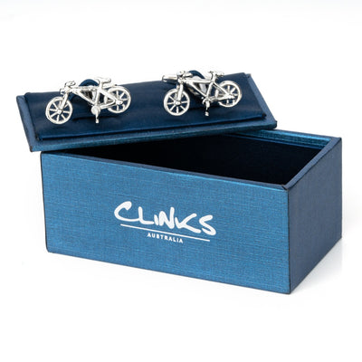 Silver Racing Bike Bicycle Cufflinks