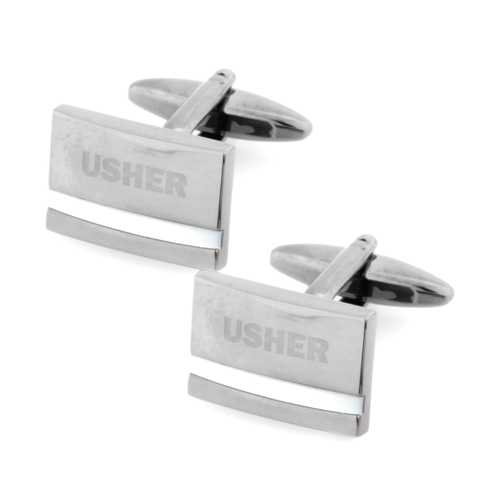 Usher Laser Etched Mother of Pearl Gunmetal Wedding Cufflinks