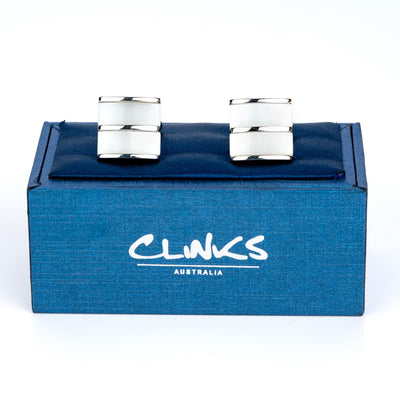 Dual White Ice Cateye Silver Cufflinks