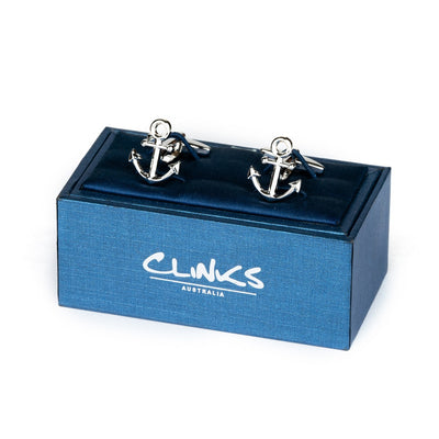 Shiny Silver Ship Anchor Cufflinks