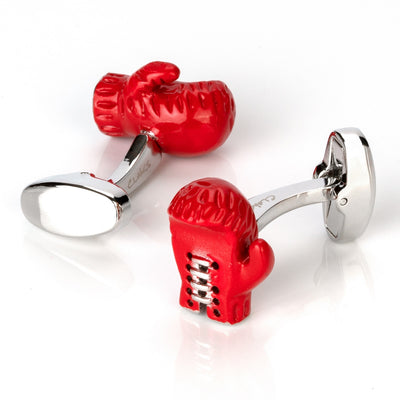 Red Boxing Gloves with Silver Laces Cufflinks