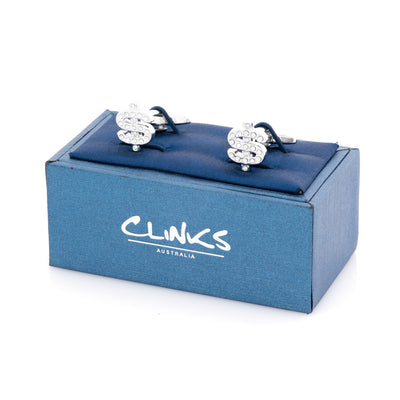 Silver Crystal $ Dollar Sign Cufflinks