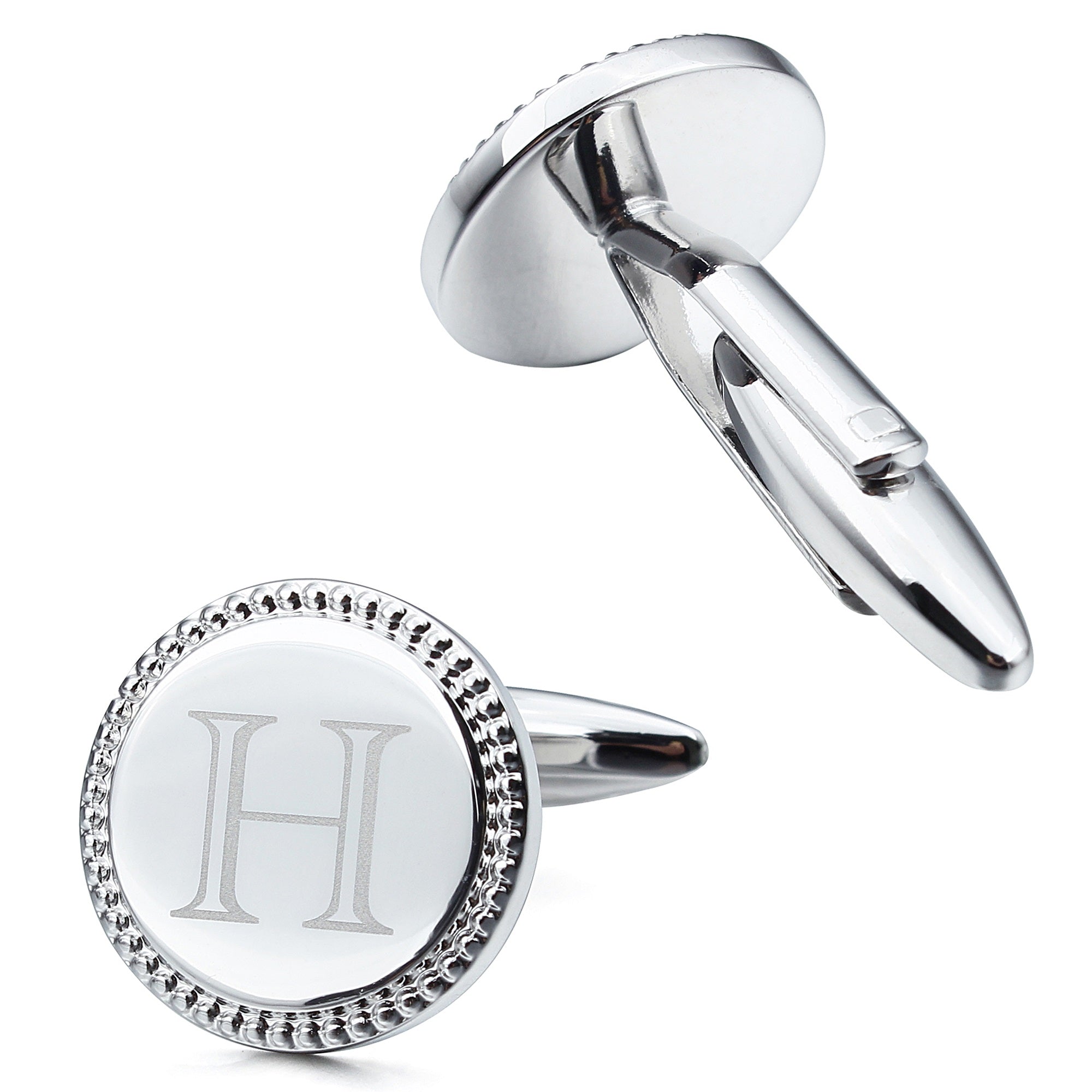 Letter H Initial Cufflinks -Round