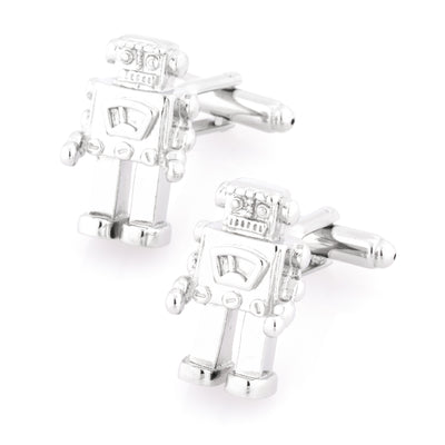 Robot Cufflinks in Shiny Silver