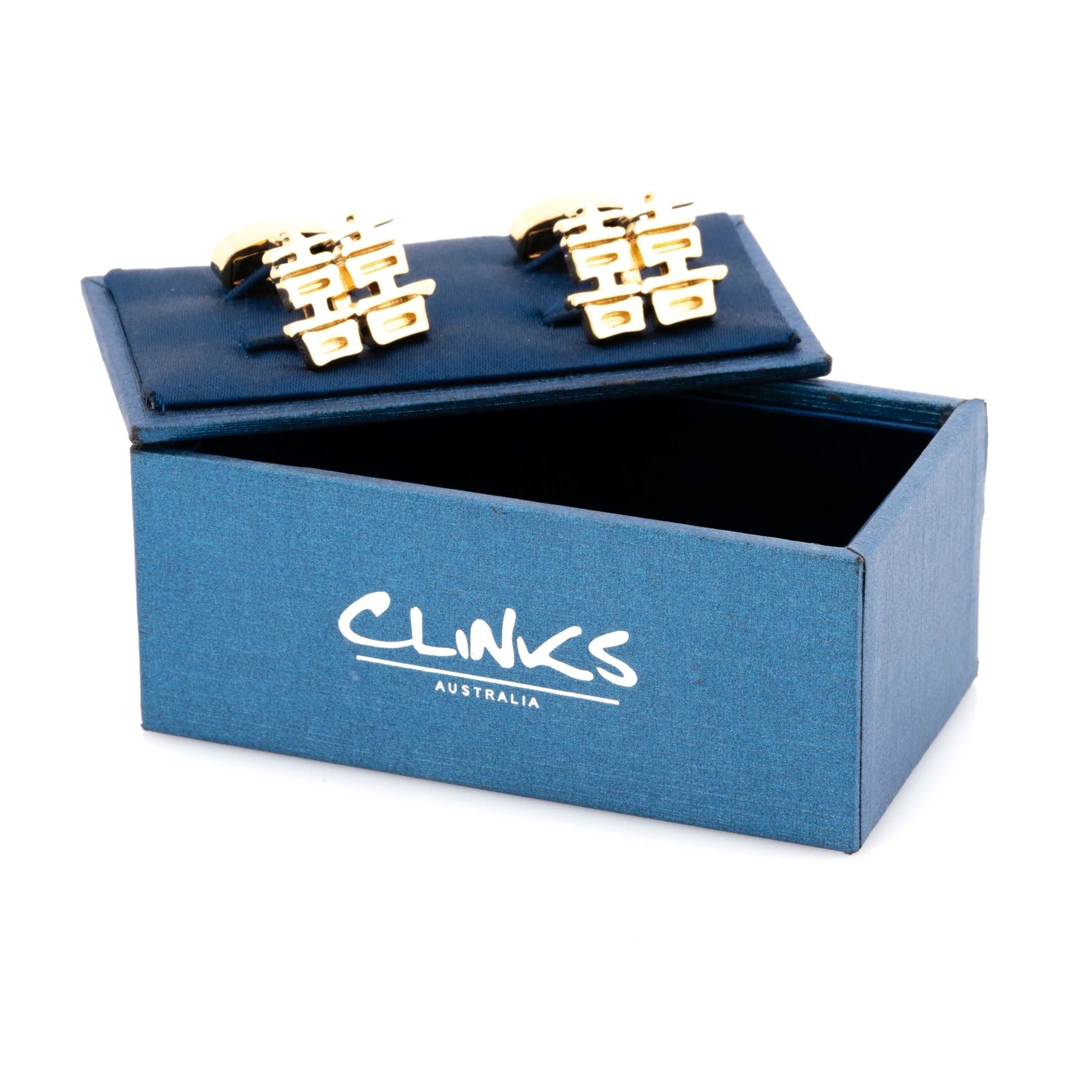 Chinese Symbol of Double Happiness Gold Novelty Cufflinks Clinks Australia 