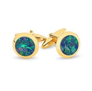 Australian Round Opal Cufflinks (Green Yellow Gold)