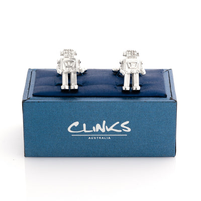 Robot Cufflinks in Shiny Silver