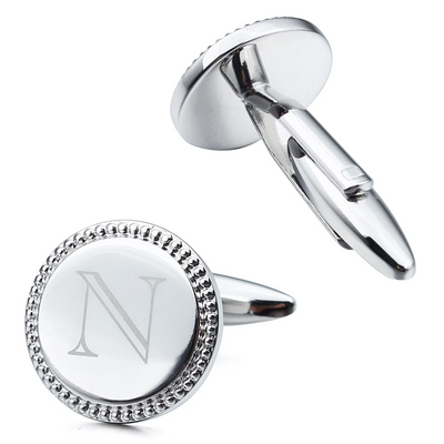 Silver Initial Round Cufflinks