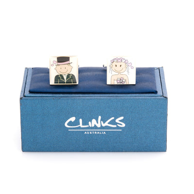 Bride & Groom Cartoon  Wedding Cufflinks