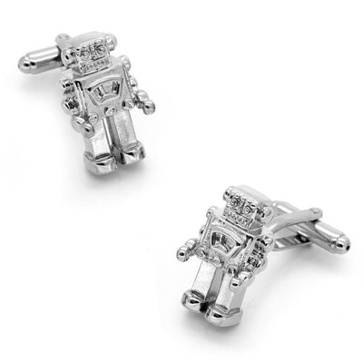 Robot Cufflinks in Shiny Silver