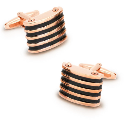 Rose Gold with Black Enamel Grooves Cufflinks