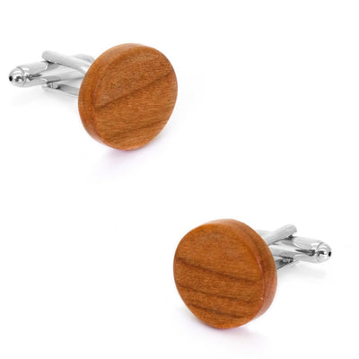 Round Light Brown Wood Cufflinks