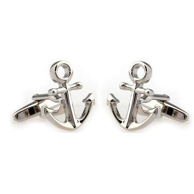 Shiny Silver Ship Anchor Cufflinks