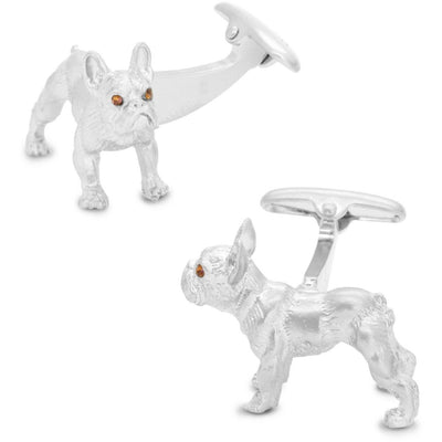 Silver Bulldog Cufflinks with Brown Crystal Eyes