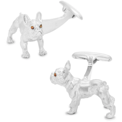 Silver Bulldog Cufflinks with Brown Crystal Eyes