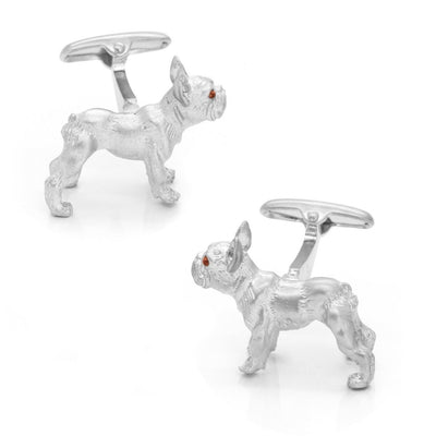 Silver Bulldog Cufflinks with Brown Crystal Eyes