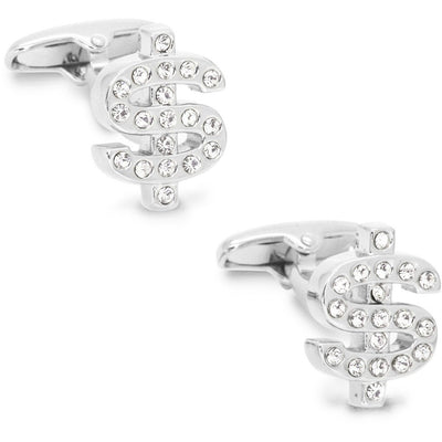 Silver Crystal $ Dollar Sign Cufflinks