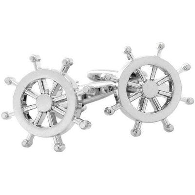 Silver Helm Ships Wheel Cufflinks