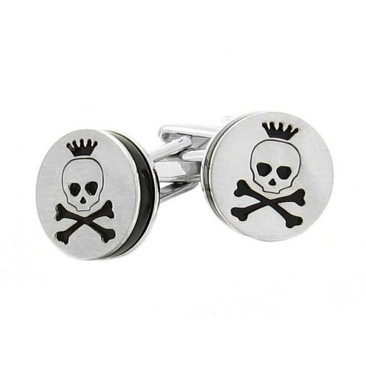 Skull and Cross Bones Silver and Black Cufflinks