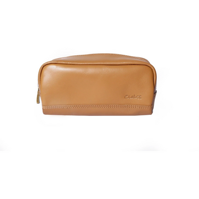 Small Leather Toiletry Bag in Tan