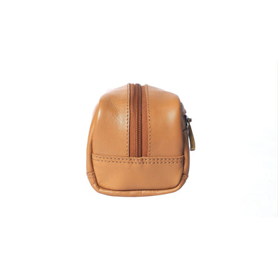 Small Leather Toiletry Bag in Tan