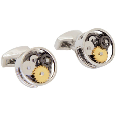 Steampunk Gear Cufflinks in Round Silver