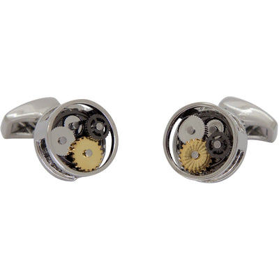 Steampunk Gear Cufflinks in Round Silver