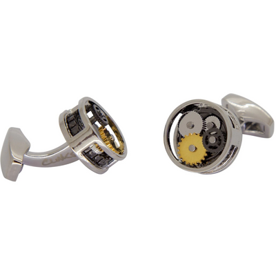 Steampunk Gear Cufflinks in Round Silver