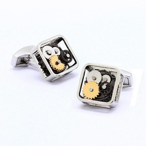 Steampunk Gears Square Rhodium Cufflinks