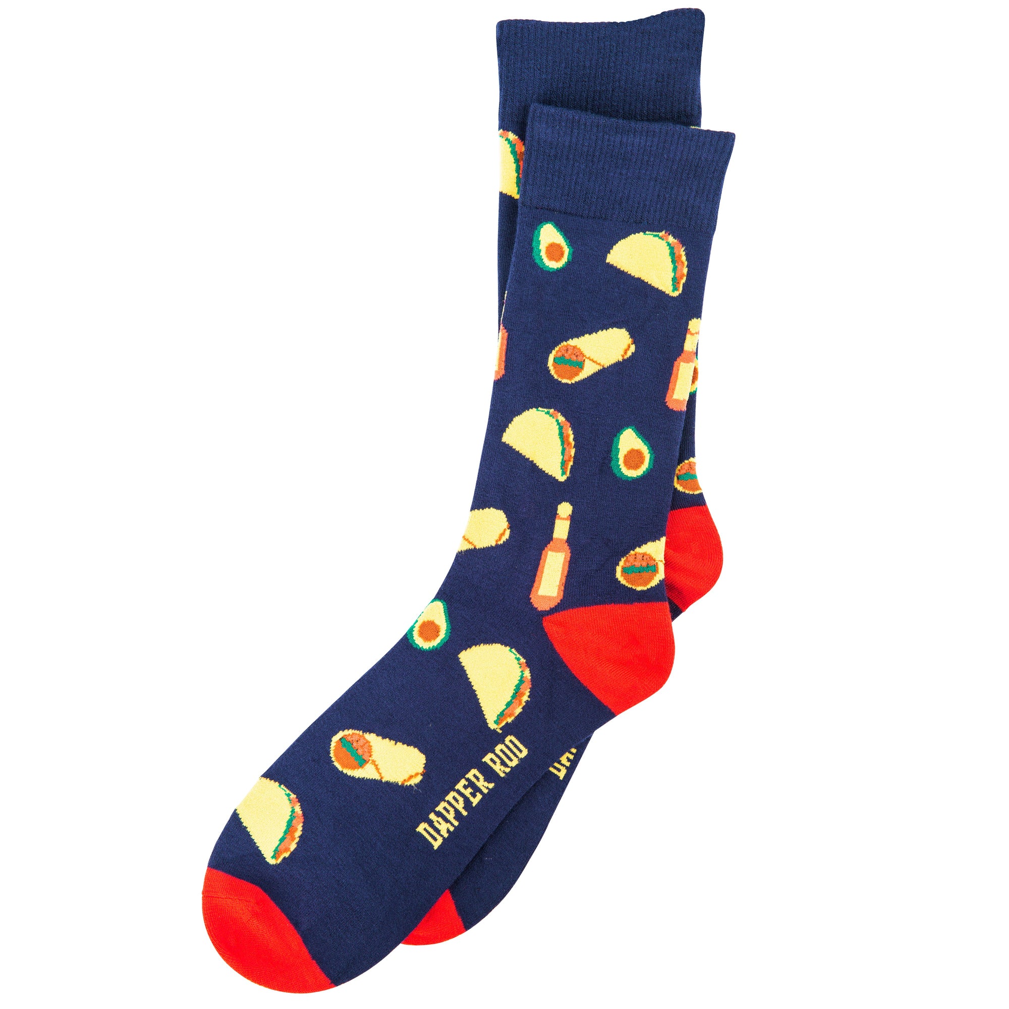 Taco Tuesday Mexican Bamboo Socks by Dapper Roo, Taco Tuesday Mexican Socks, Dapper Roo, Socks, Navy Blue, Red, Multi, Bamboo, Elastane, Nylon, Elastic, SK2038, Men's Socks, Socks for Men, Clinks.com