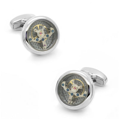 Tourbillon Watch Movement Cufflinks in Silver