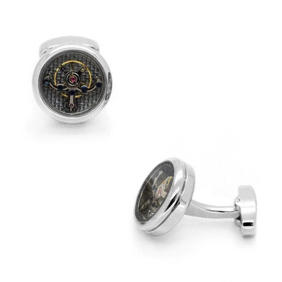 Tourbillon Watch Movement Cufflinks in Silver