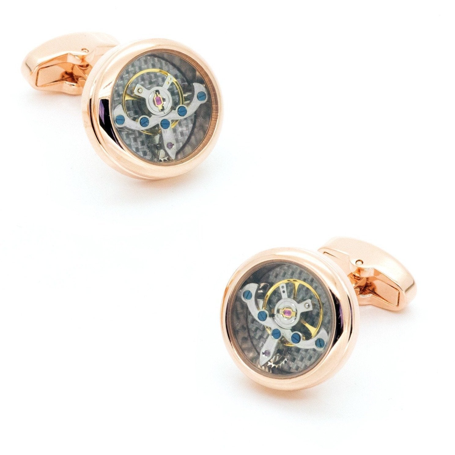 Tourbillon Watch Movement Cufflinks Rose Gold