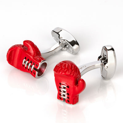 Red Boxing Gloves with Silver Laces Cufflinks