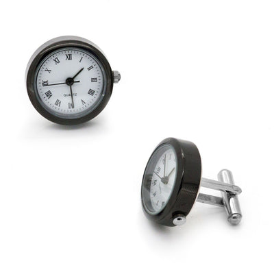 White and Gunmetal Working Quartz Watch Cufflinks